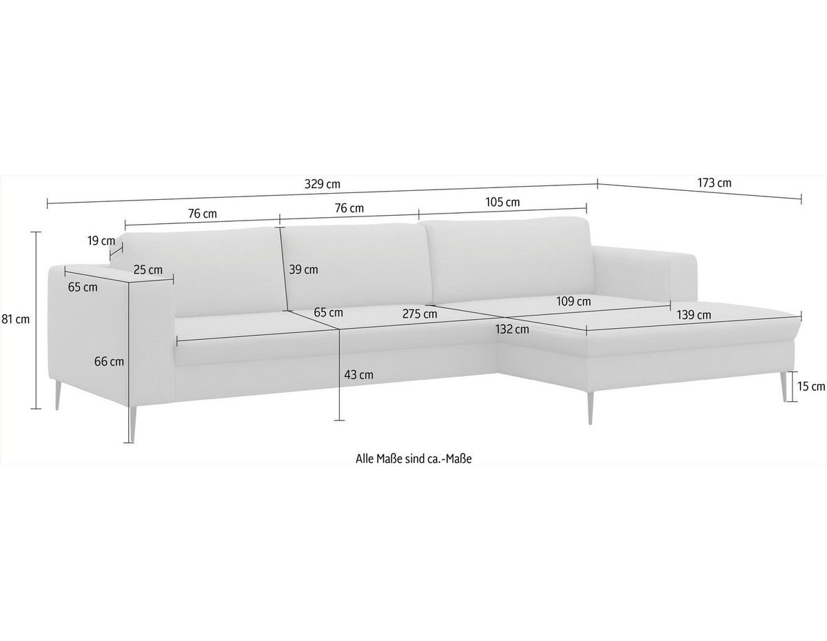 Hohe Metallfüße des Cord Ecksofas MODICA