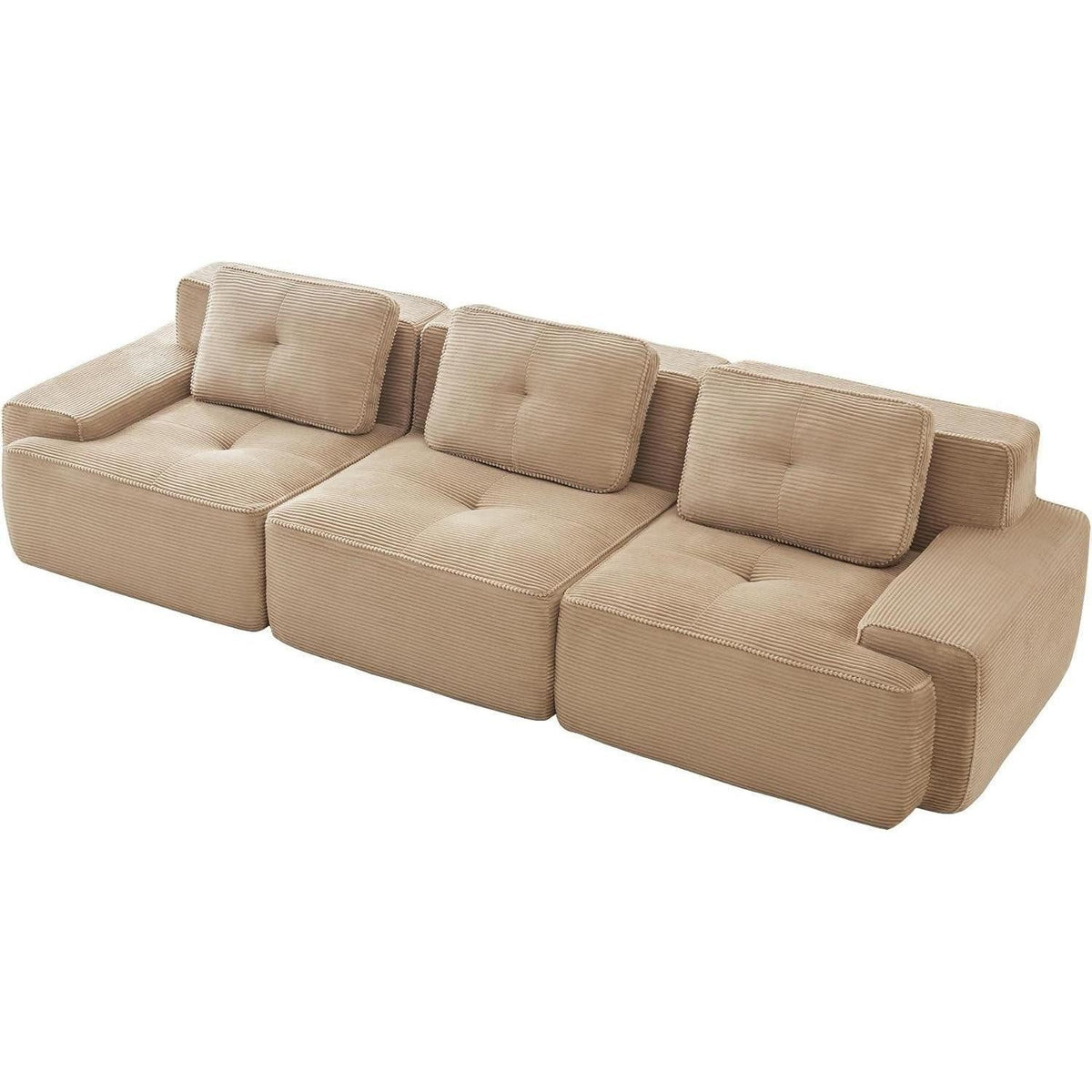 Modulares Cord Ecksofa in Beige im Wohnzimmer