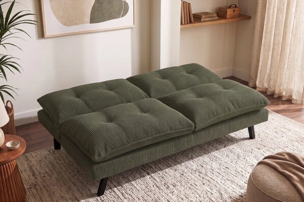 Schwarze Füße aus Eukalyptusholz am Cord Sofa