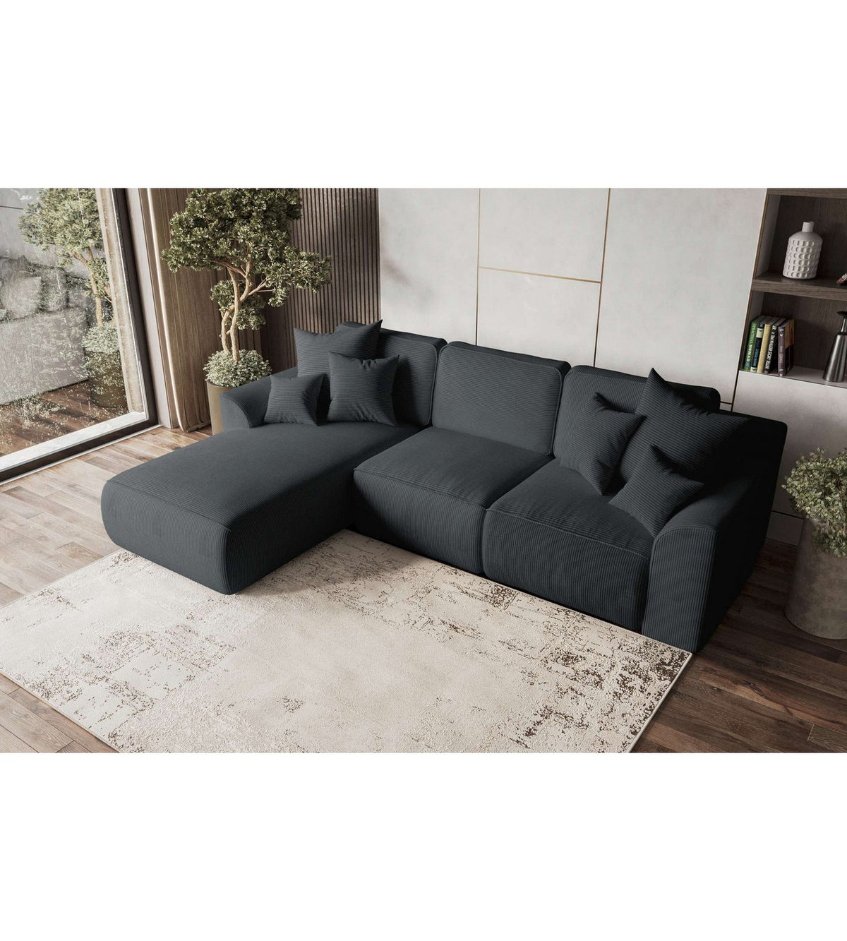 Geöffneter Bettkasten des Cord Ecksofas GUSTO