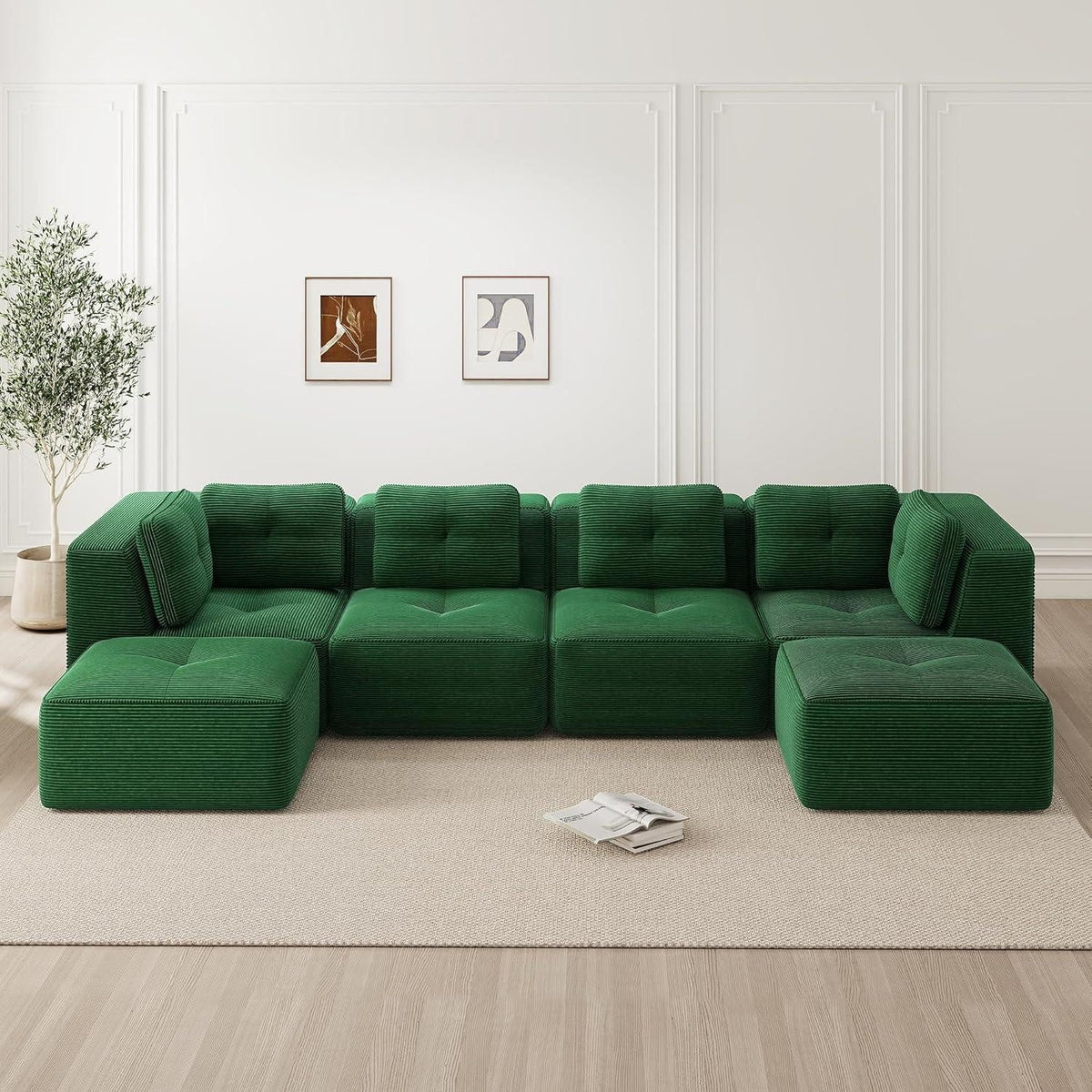 Module des Ecksofas in L-Form angeordnet