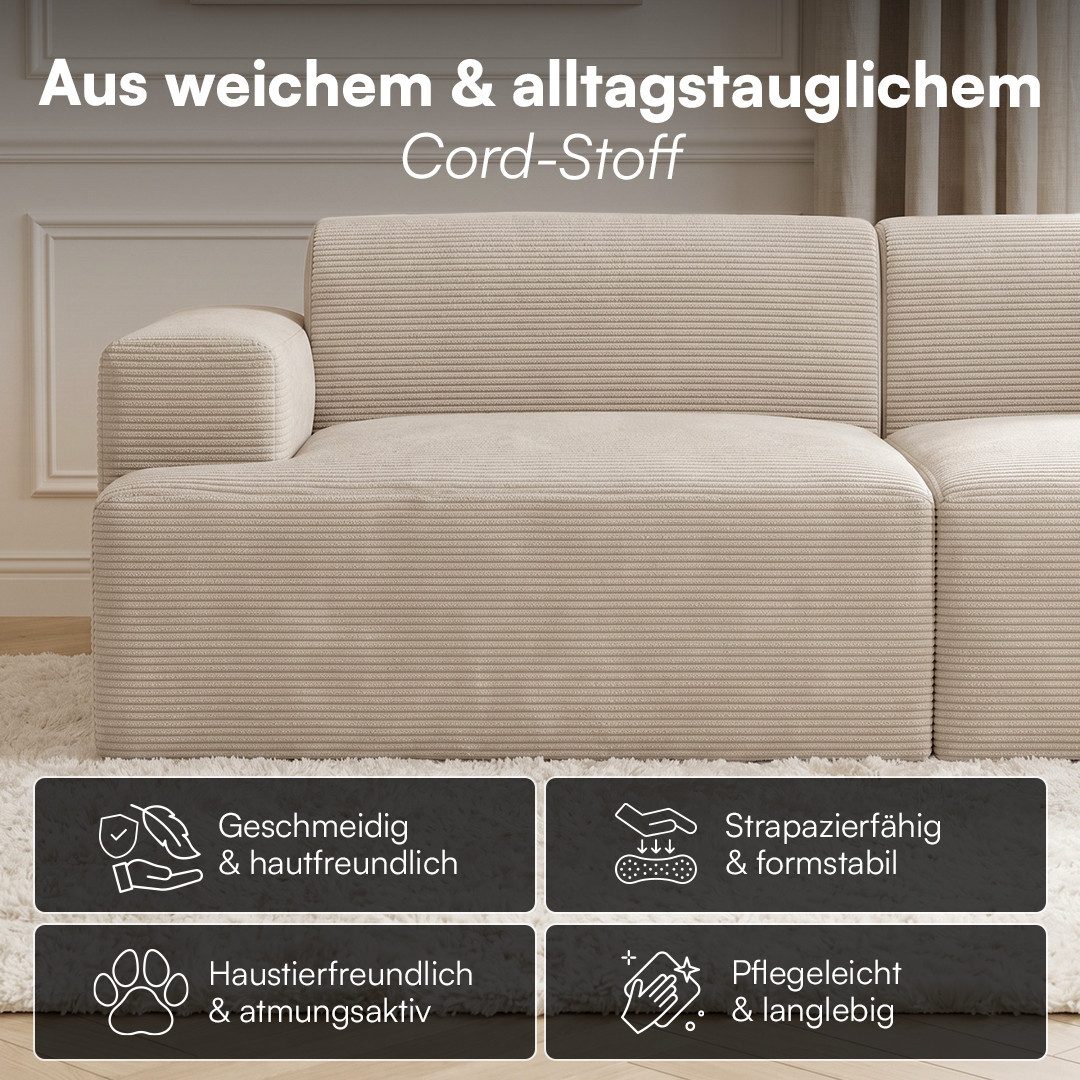 Modulare Anordnung der beiden Sofaelemente