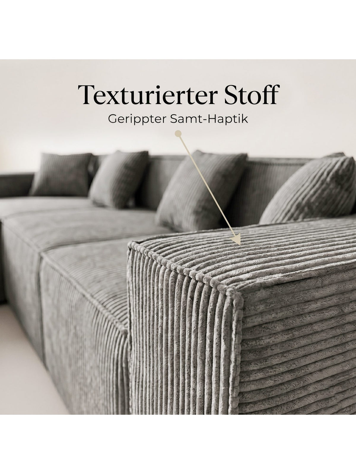 Modulare Anordnung des Cord Ecksofas in L-Form