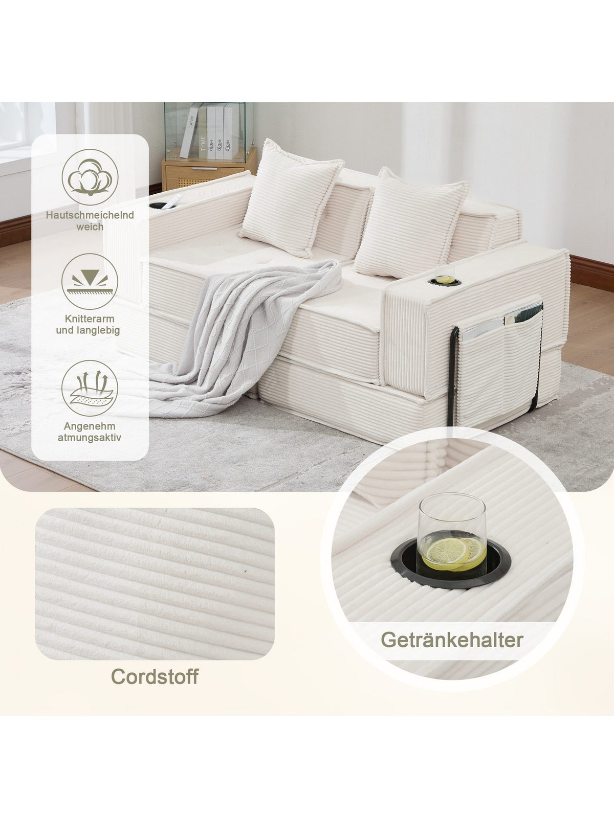Cord Schlafsofa 2-Sitzer in einer Leseecke