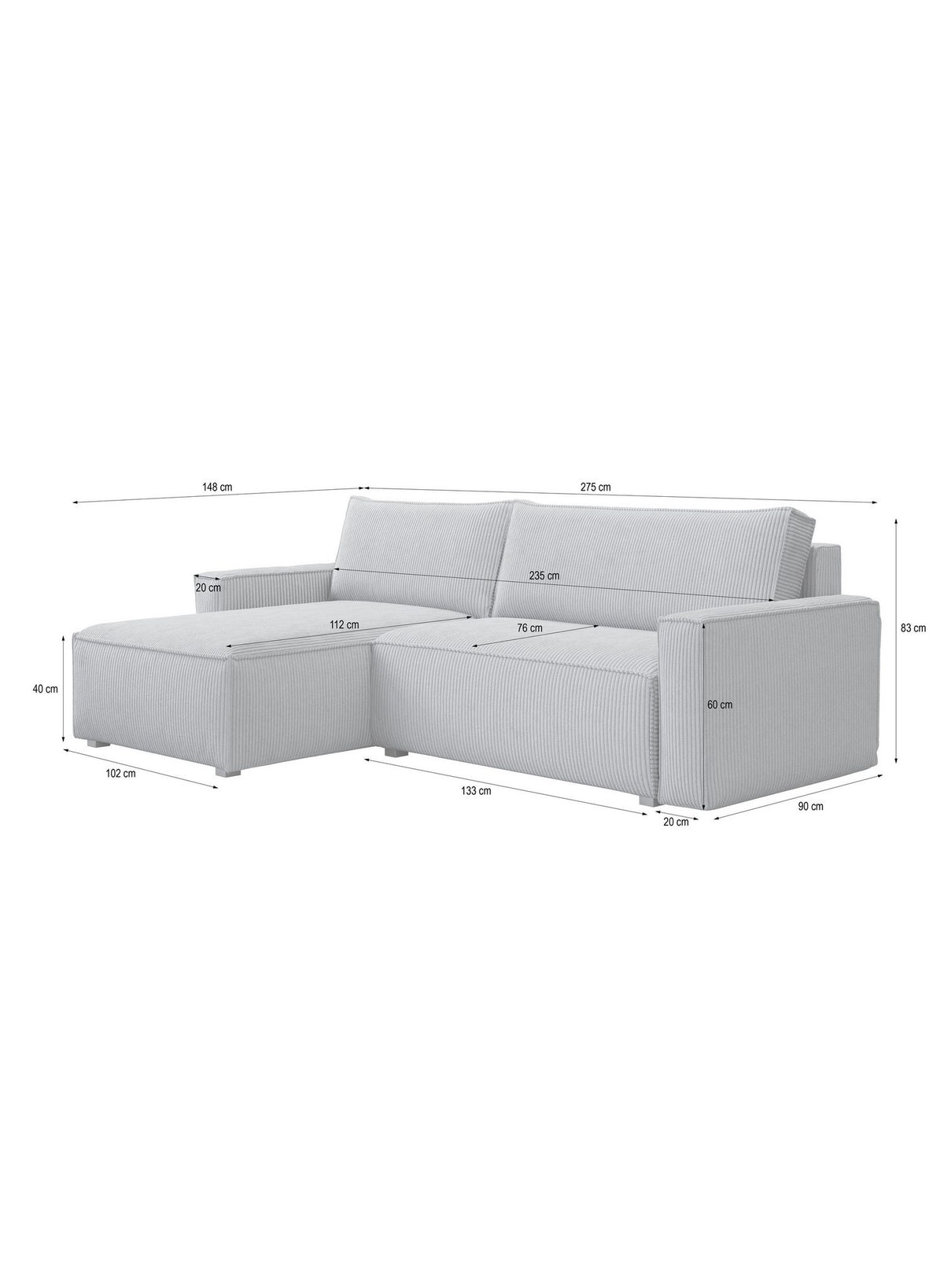 Ecksofa BESMIR im Wohnzimmer von vorne