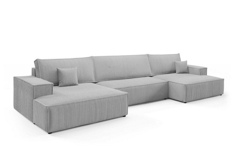Cord Wohnlandschaft MARCO in U-Form 398 cm in Hellgrau