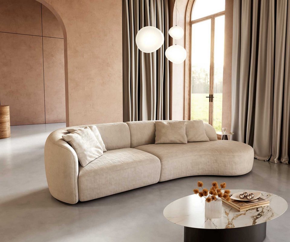 Cord Big Sofa MAIRI in Beige mit Recamiere