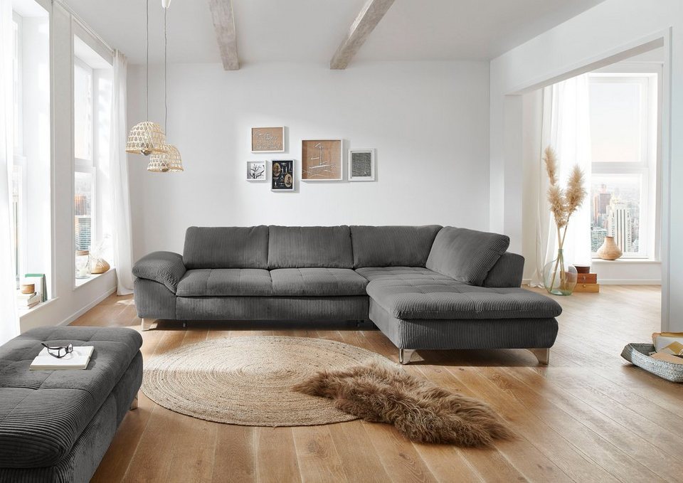 Cord Ecksofa MP-IN14007 in Anthrazit mit Ottomane