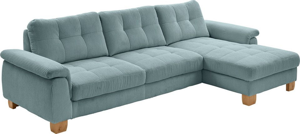 Cord Ecksofa PP-LA19101 in Aqua mit Ottomane rechts