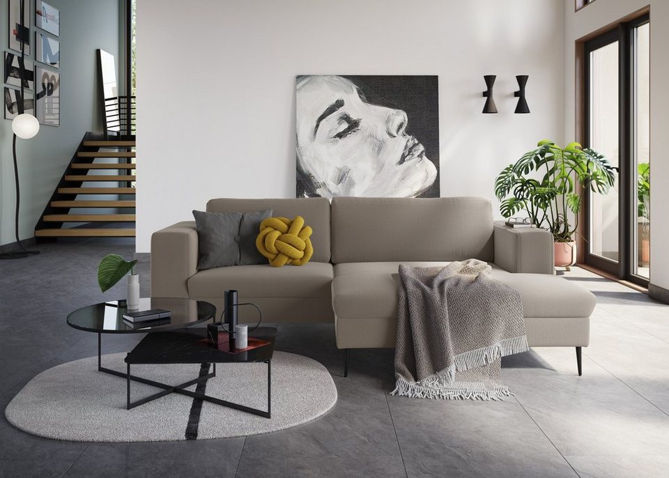 Cord Ecksofa MODICA 244 cm in Braun mit Recamiere rechts