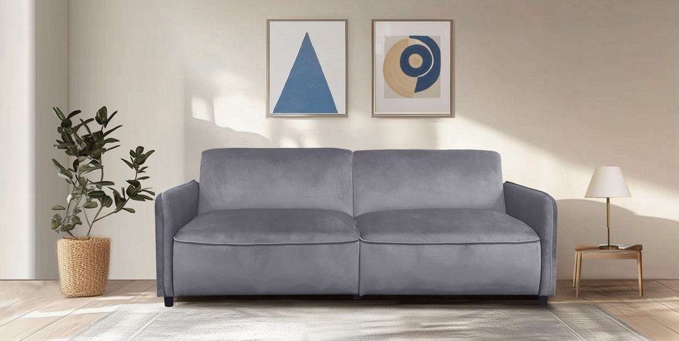 Cord Schlafsofa ALLIE CURVED in Anthrazit von vorne