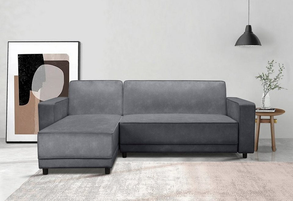 Cord Ecksofa ALLIE 230 cm in Anthrazit mit Recamiere
