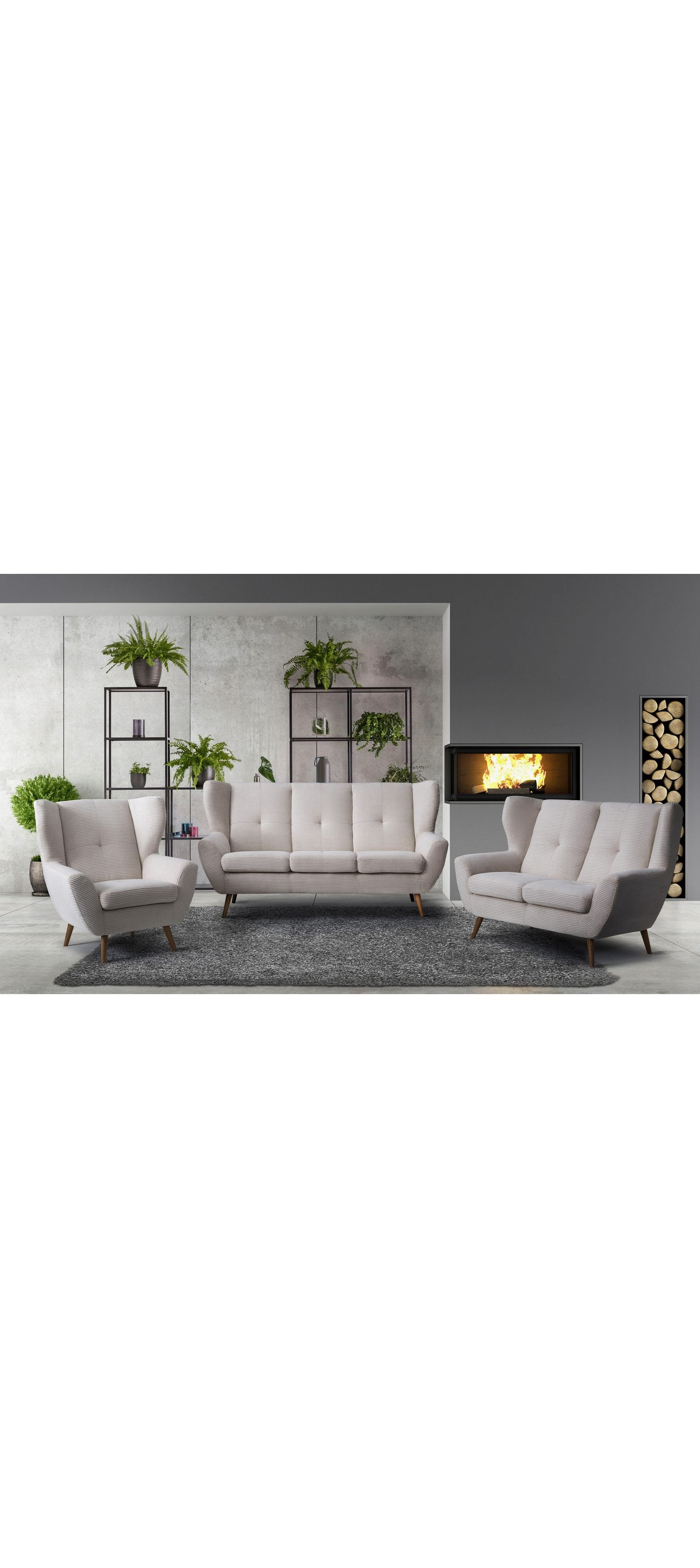 Cord Sofa ALVESTA seitlich mit hohen Holzfüßen