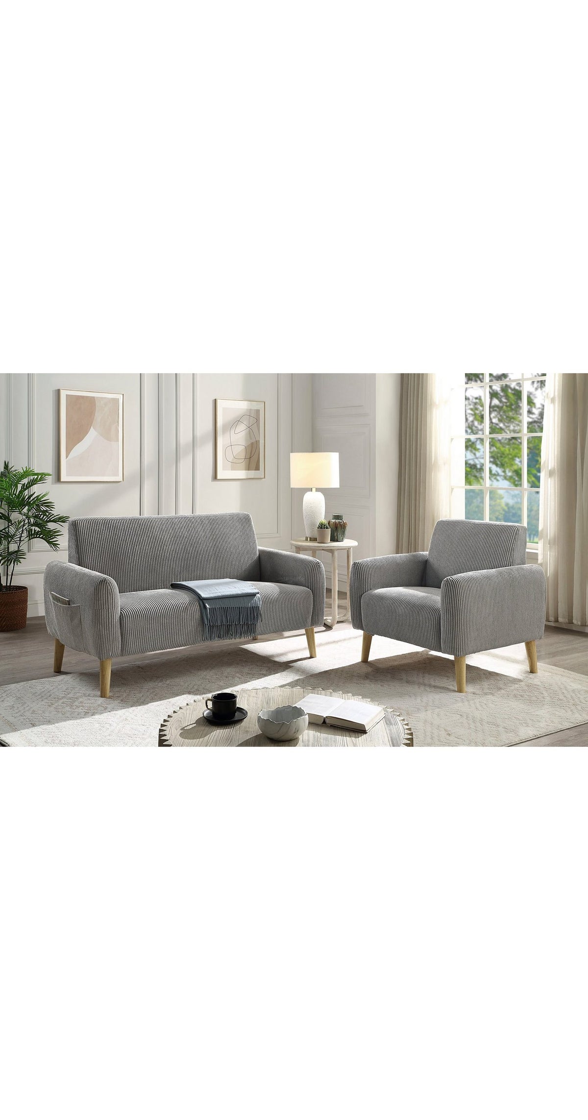 Cord Sofa MOBY in Grau frontal fotografiert