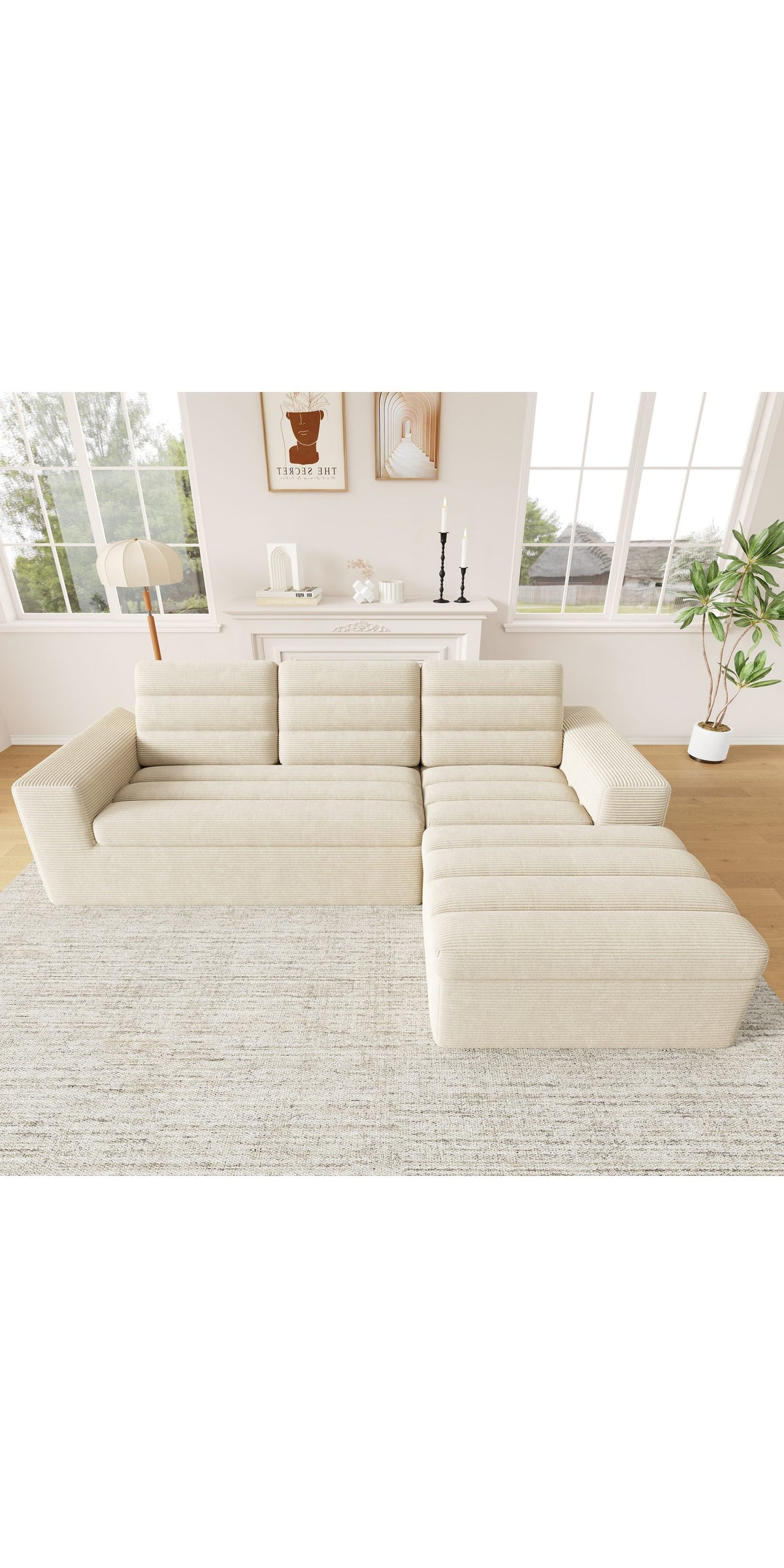 Modulares Cord Wolkensofa mit Hocker als Liegefläche