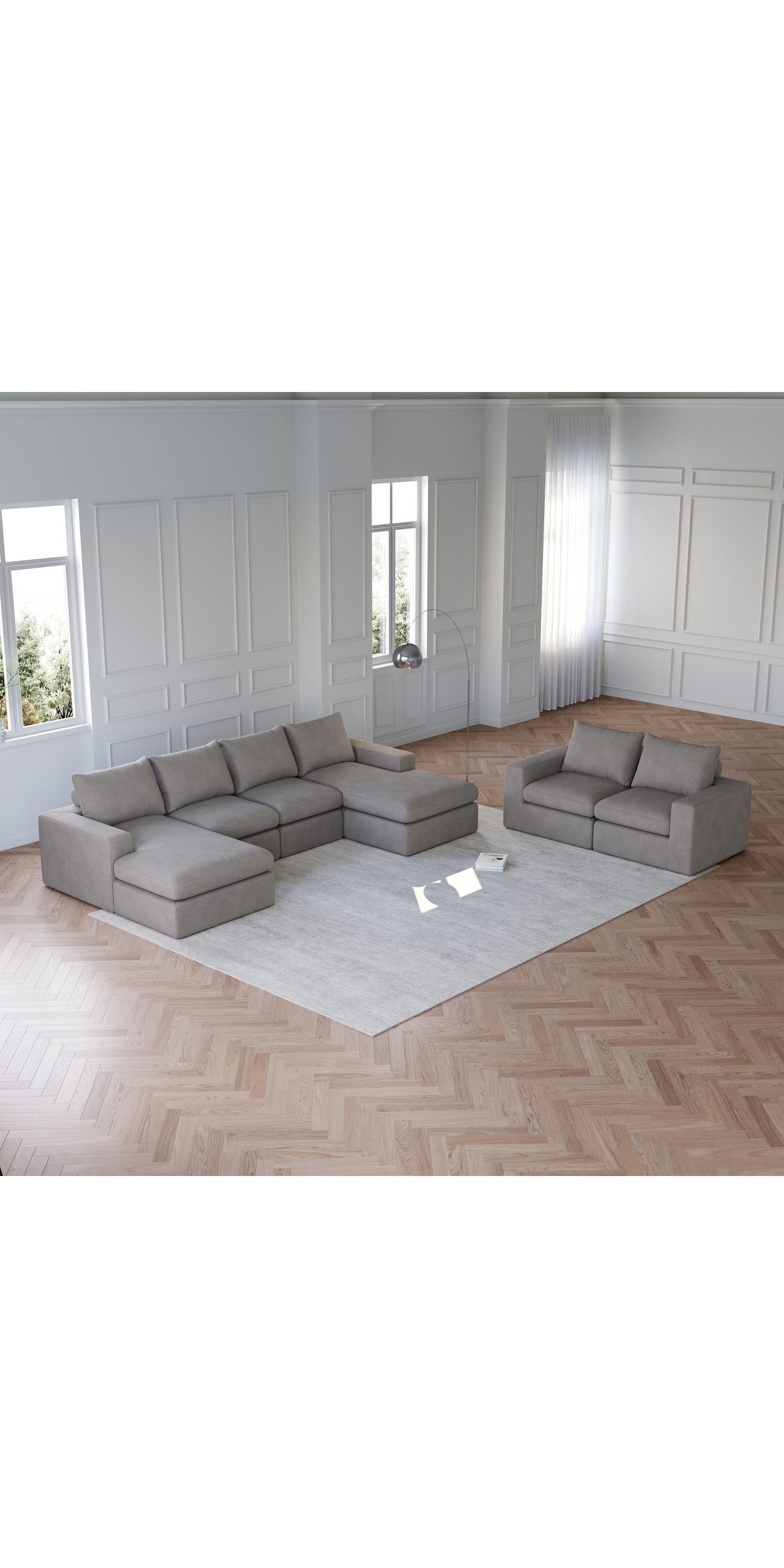 Cord Ecksofa ODIKALO in Hellgrau mit Chaiselongue von der Seite