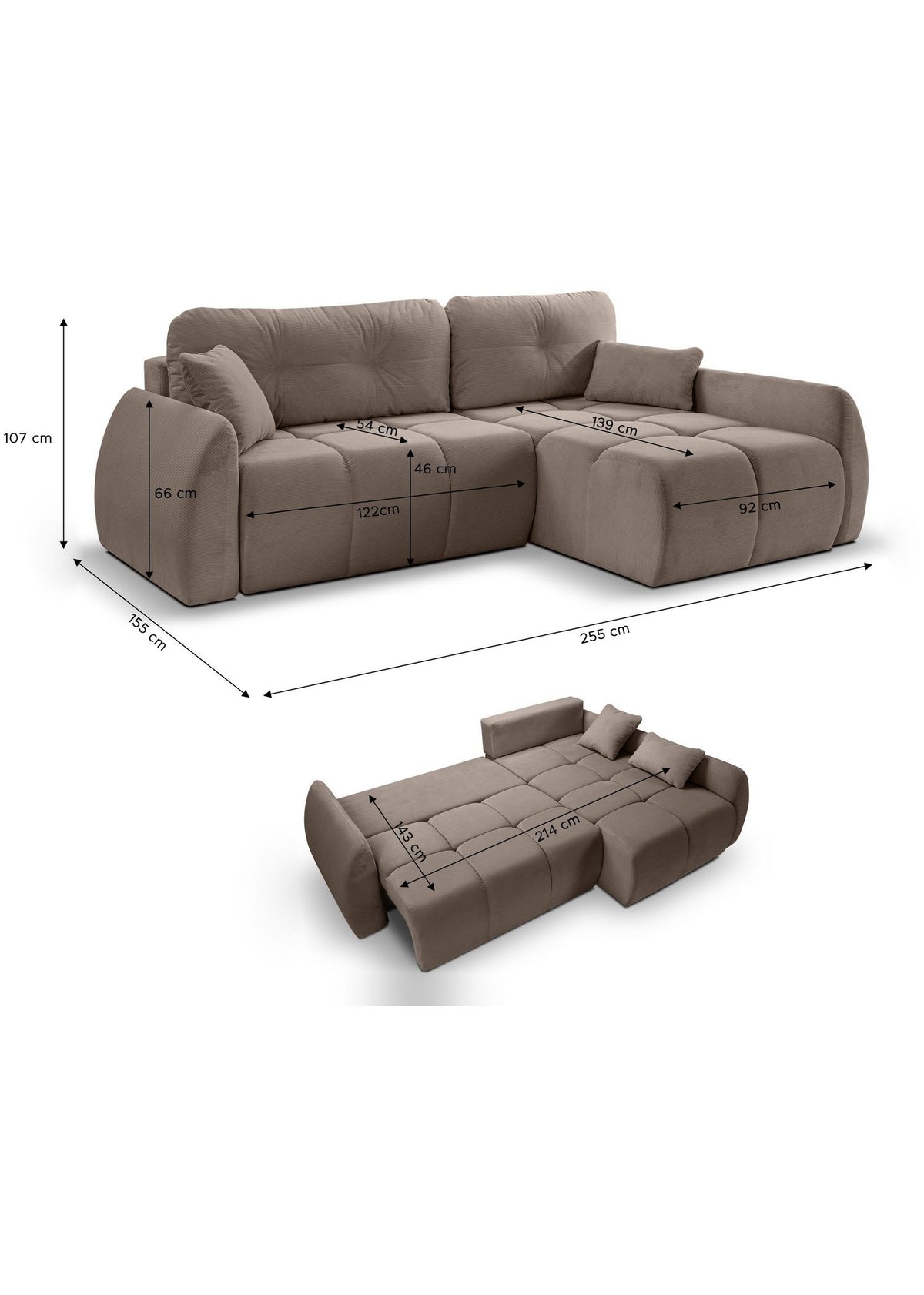 Seitenansicht des Eckschlafsofas SANCHO LONG