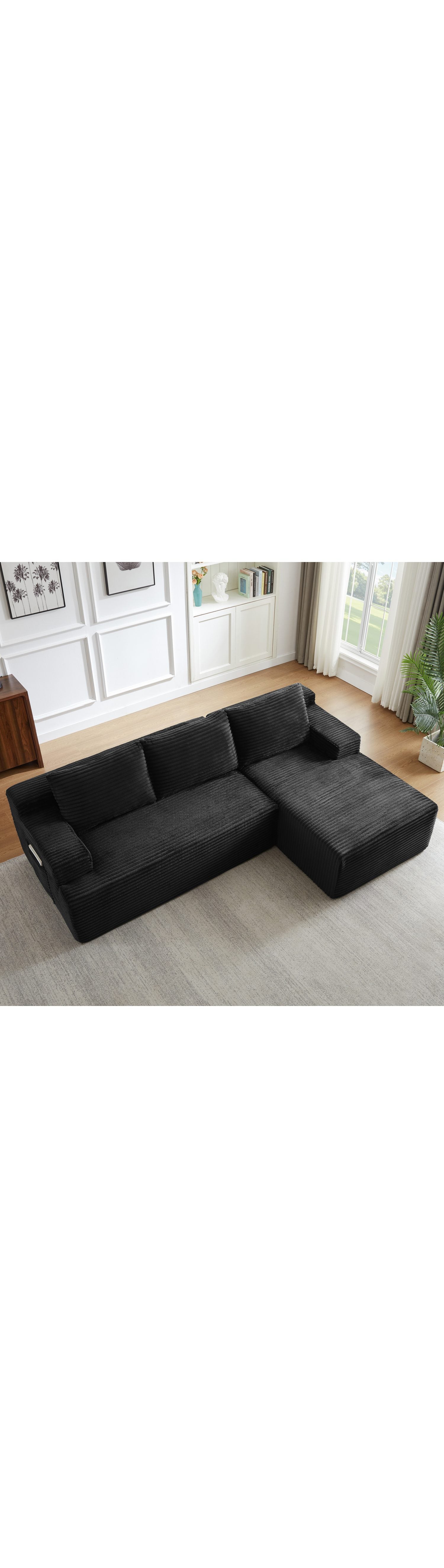 Modulares Cord Ecksofa ORVANE in Schwarz im Wohnzimmer