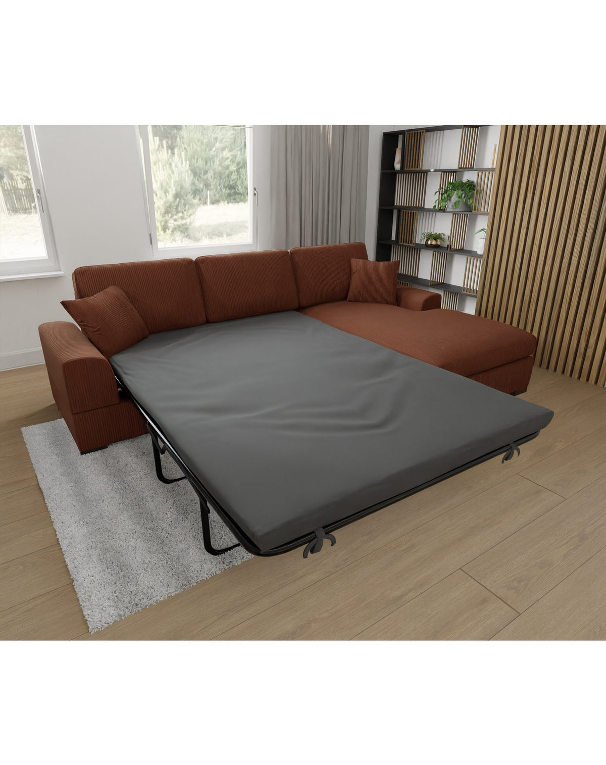 Cord Ecksofa LEIF in Terrakotta Seitenansicht