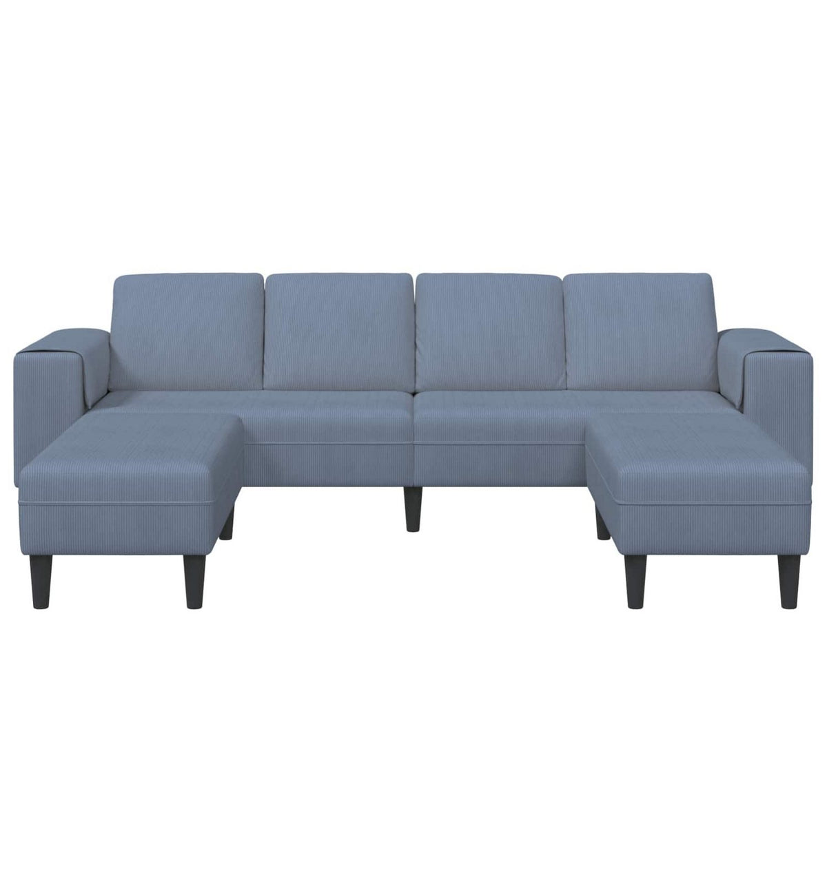 U-förmiges Cord Sofa in Blau in seitlicher Ansicht