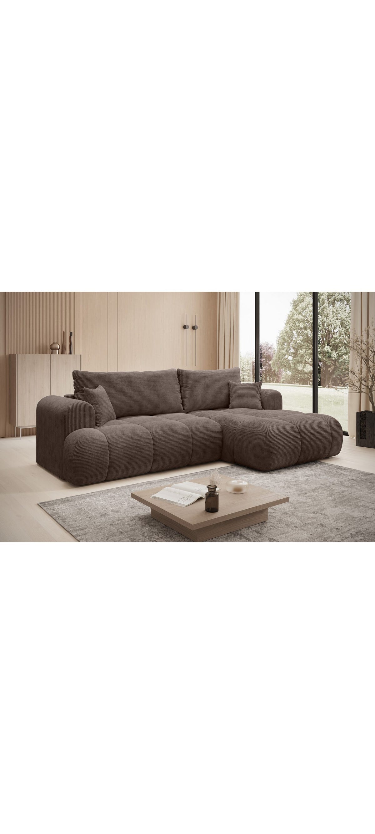 Cord Ecksofa TREVIO in Braun von vorne
