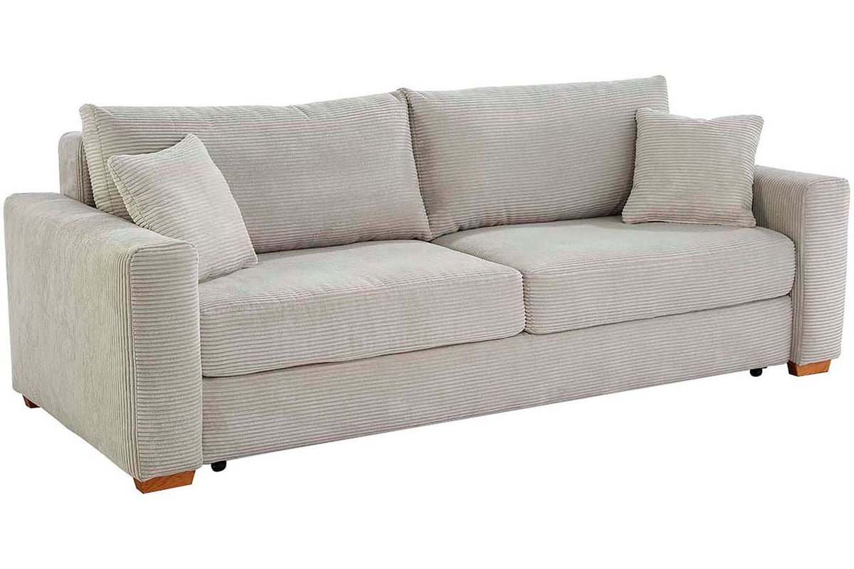 Cord Schlafsofa MICHA in Grau-Beige von schräg