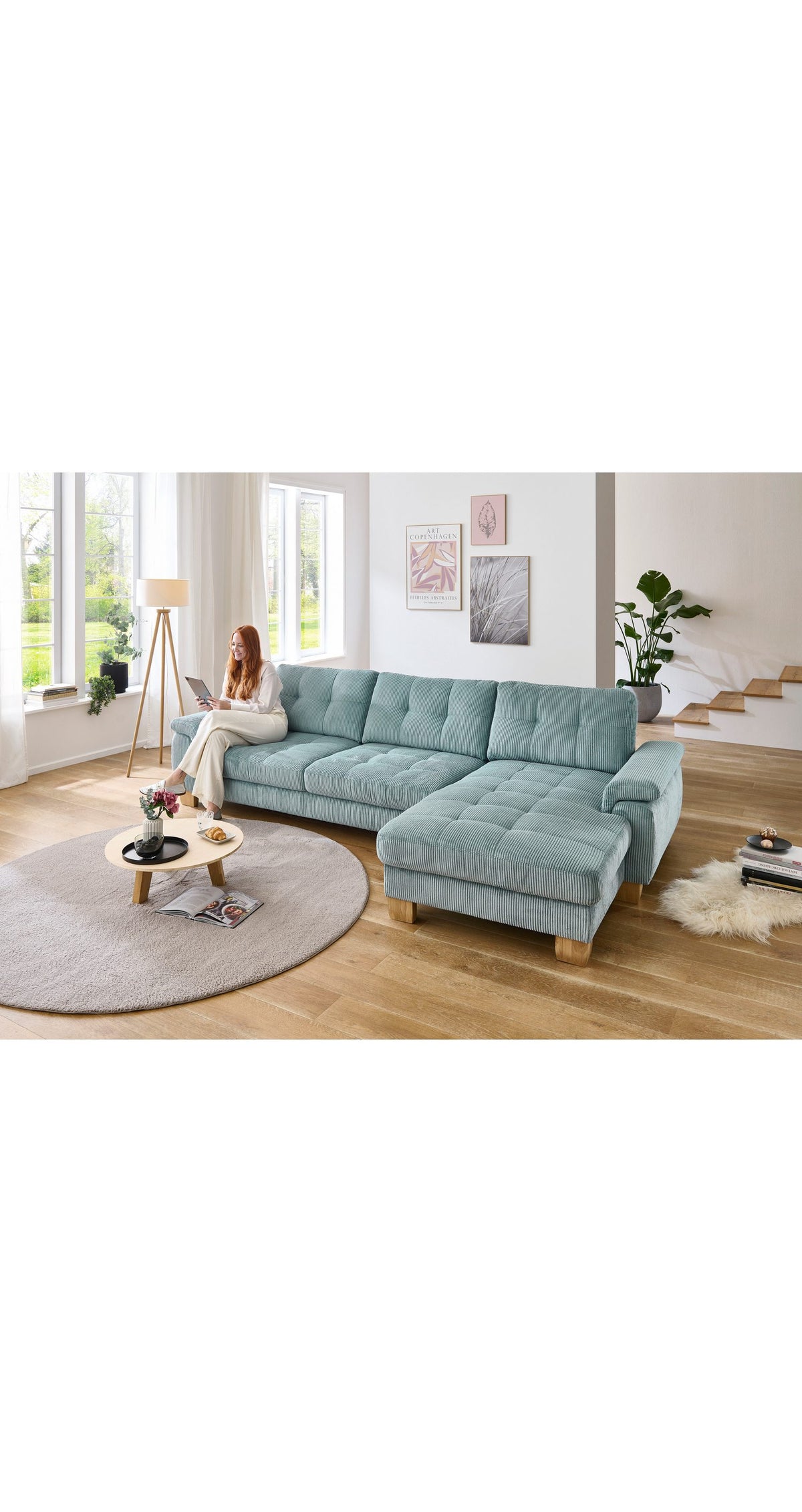 Cord Ecksofa PP-LA19101 in Aqua von vorne
