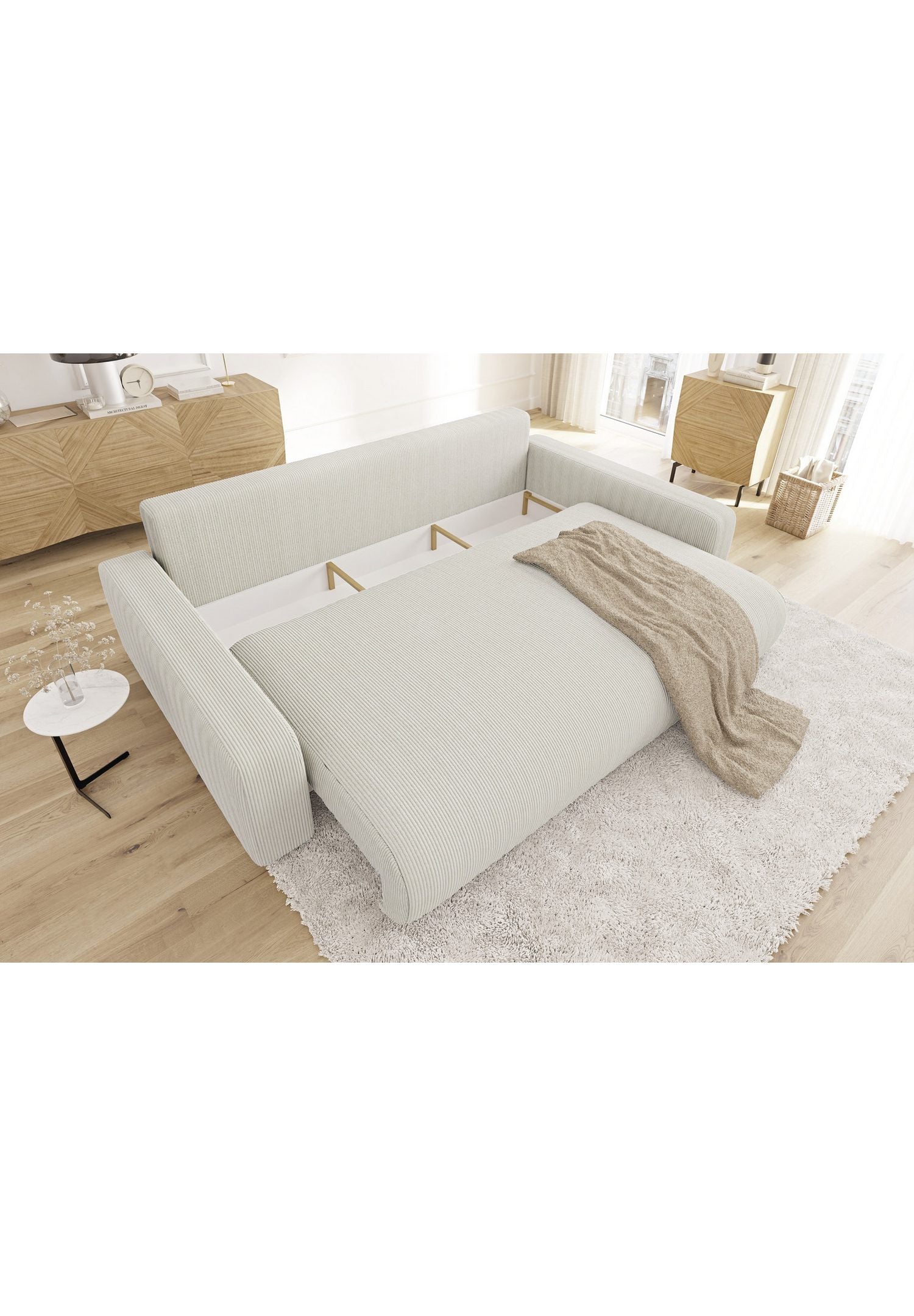 Seitenansicht des Cord Schlafsofas EMMA