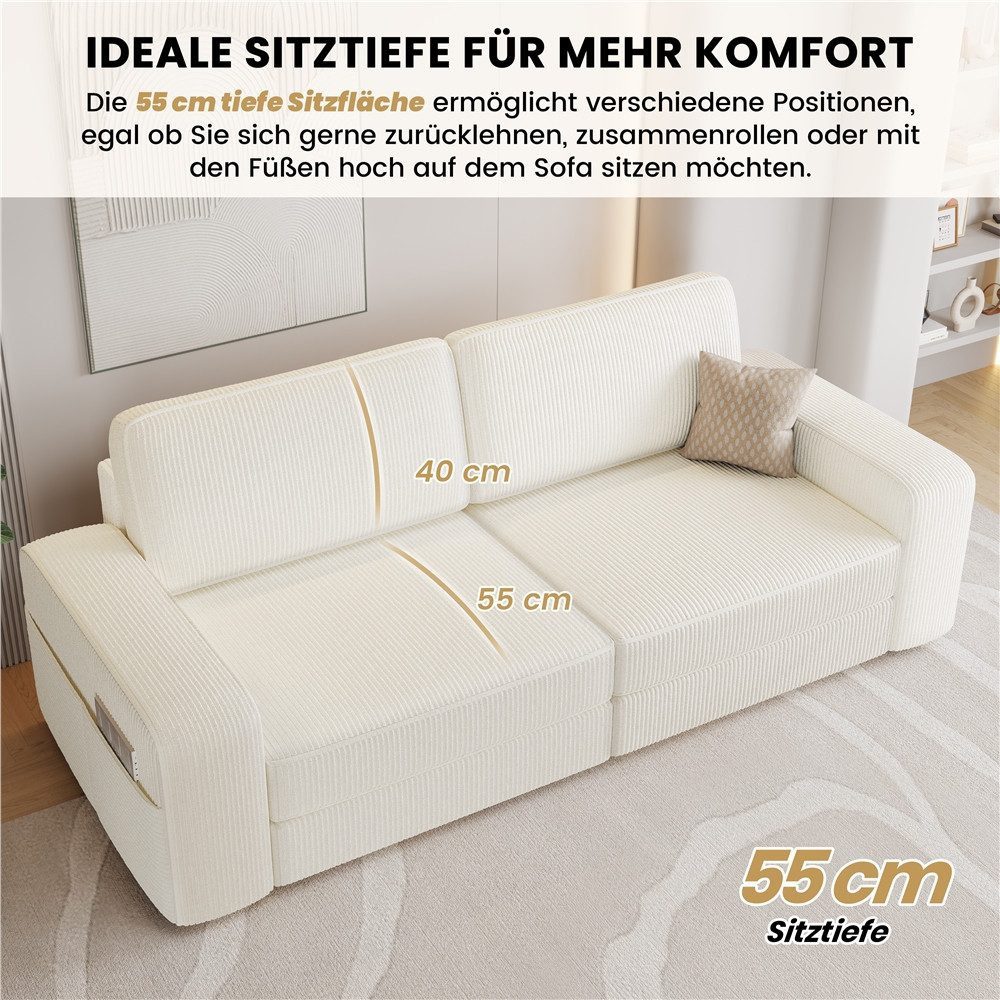 Seitliche Aufbewahrungstasche des Cord Sofas in Elfenbein
