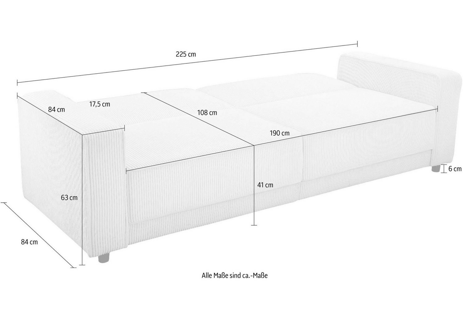 Seitenansicht des Schlafsofas ALLIE