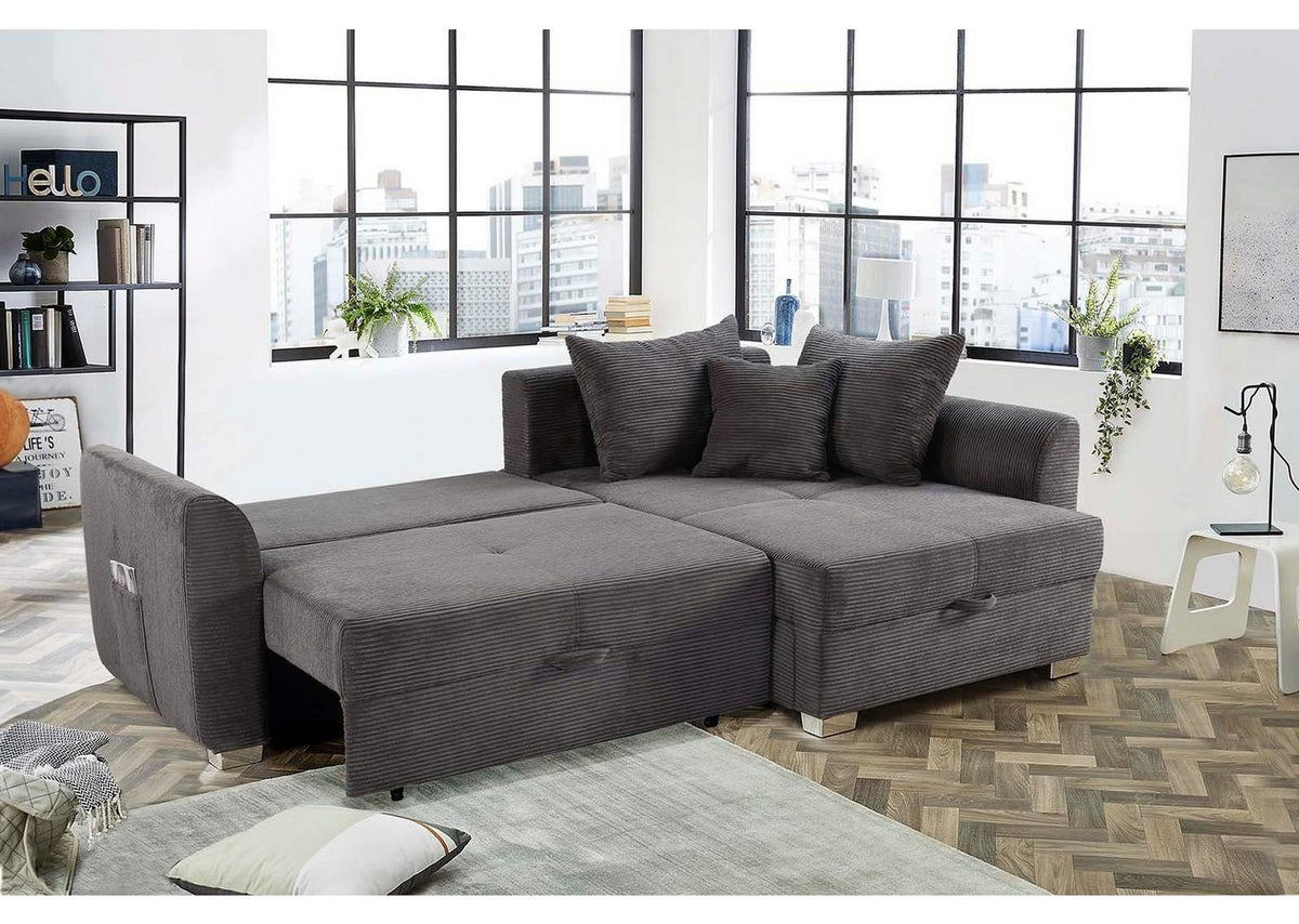 Cord Ecksofa mit ausgezogener Liegefläche 142 x 202 cm