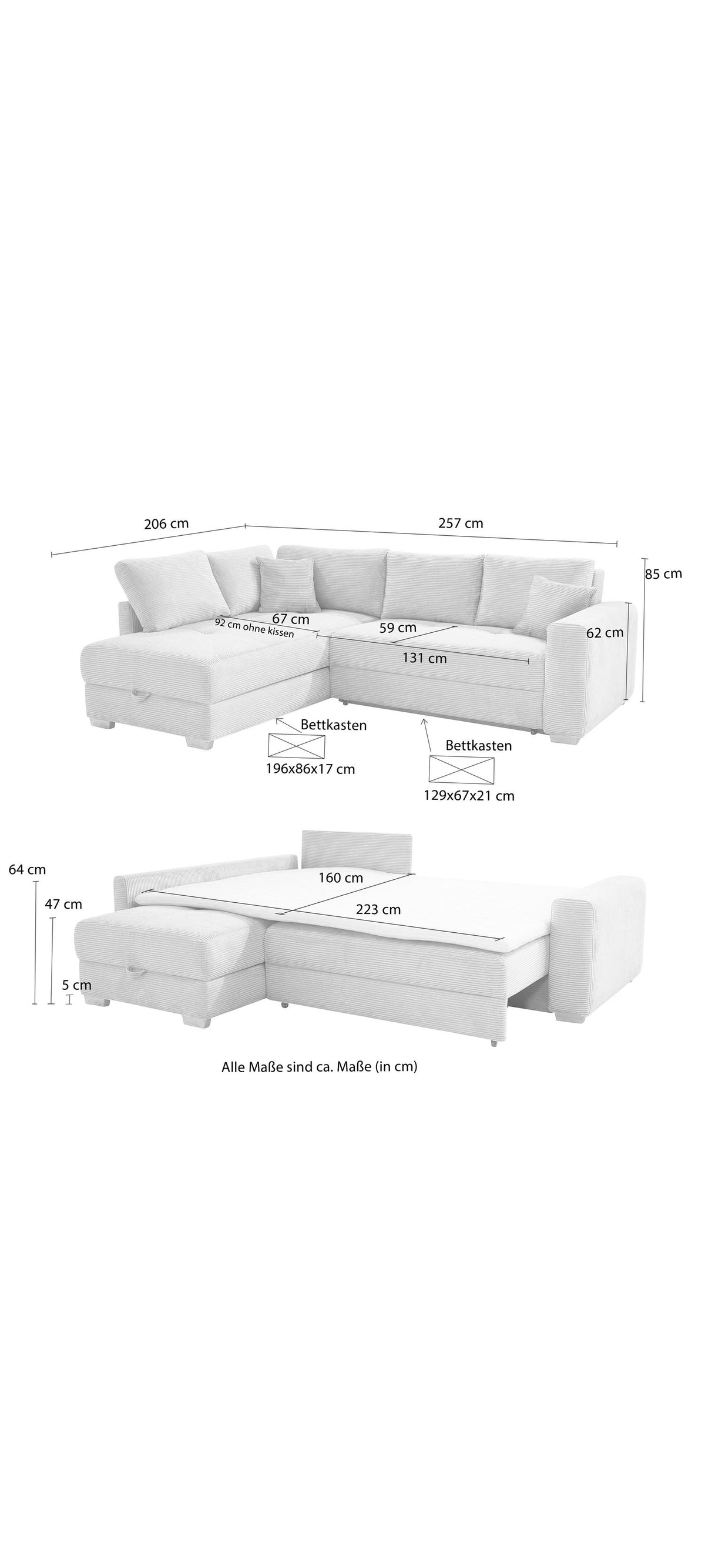 Kaltschaumtopper auf der Liegefläche des Cord Ecksofas