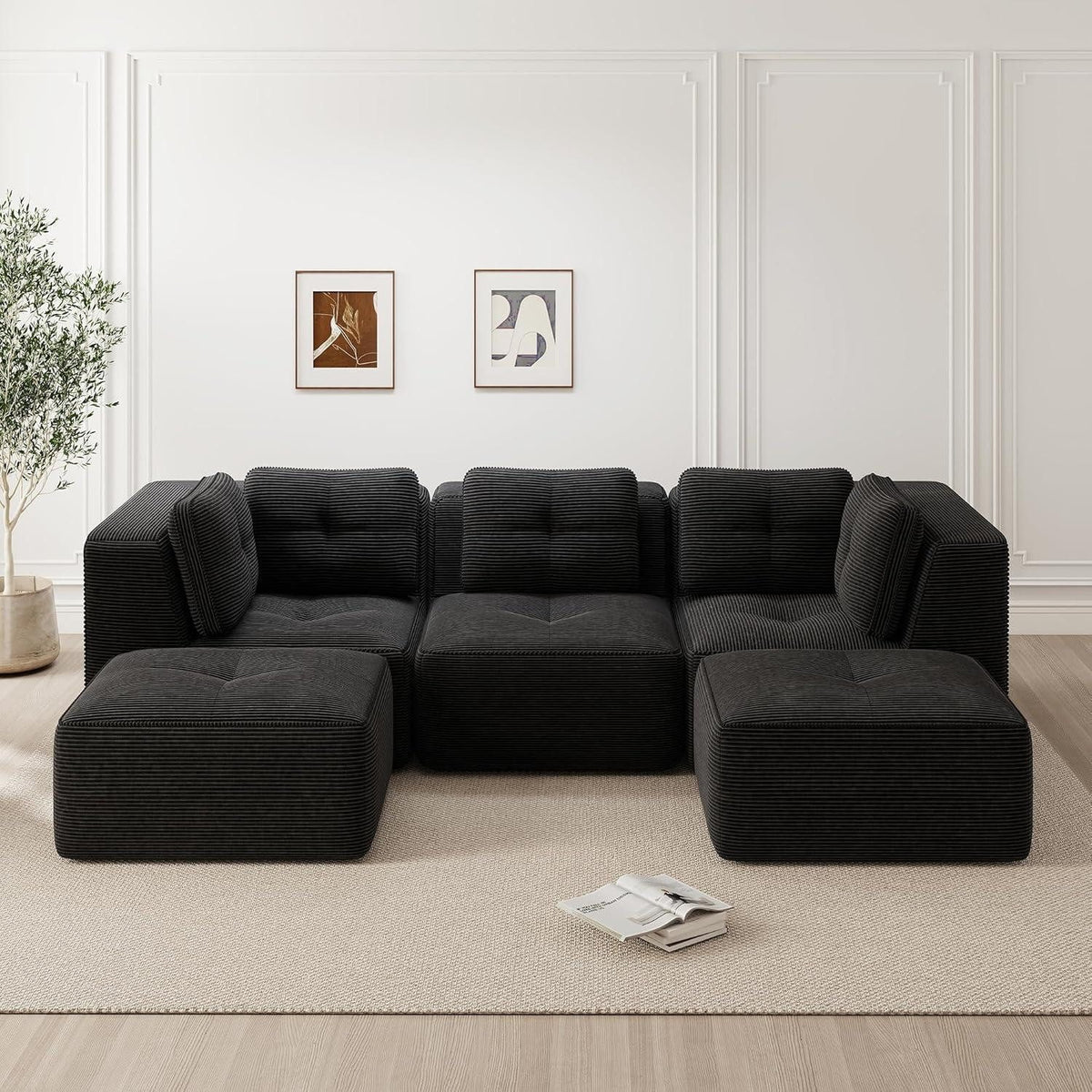 Module des schwarzen Cord Ecksofas einzeln aufgestellt