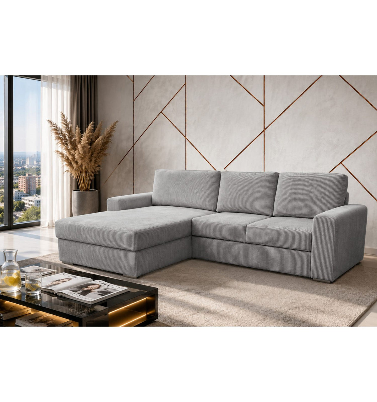 Cord Ecksofa CORD XL in Hellgrau von vorne