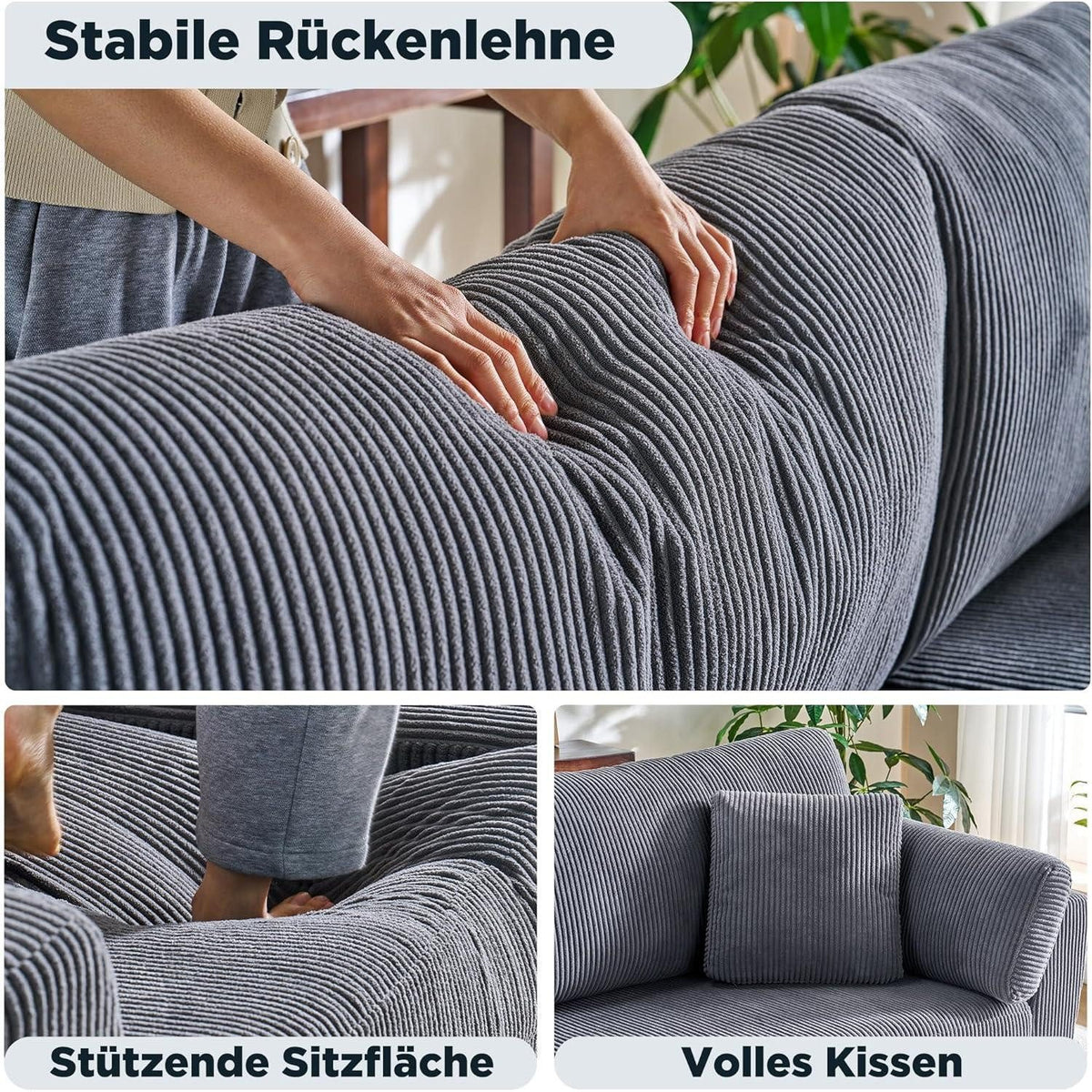 Big Sofa Cord Grau Detail des Kordsamtbezugs