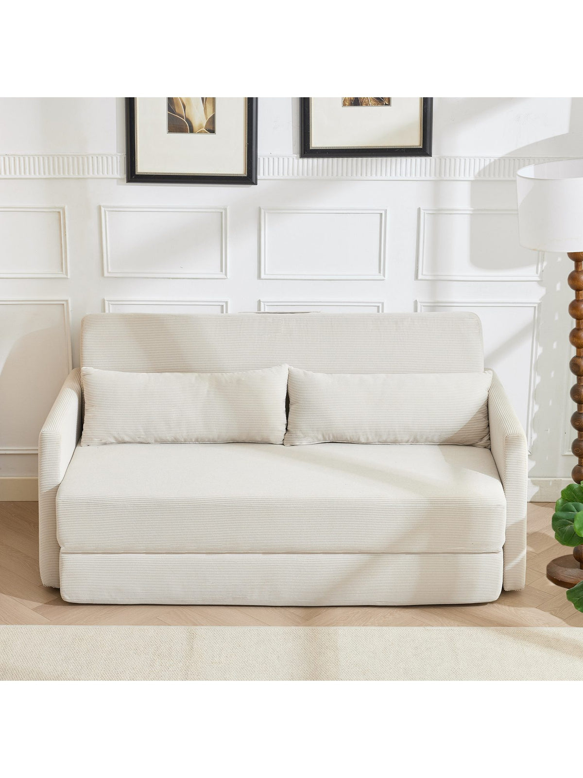 Cord Klappsofa in Beige von vorne