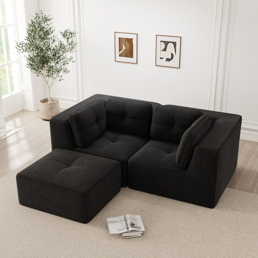 Modulares Cord Ecksofa BONELESS in Schwarz von vorne