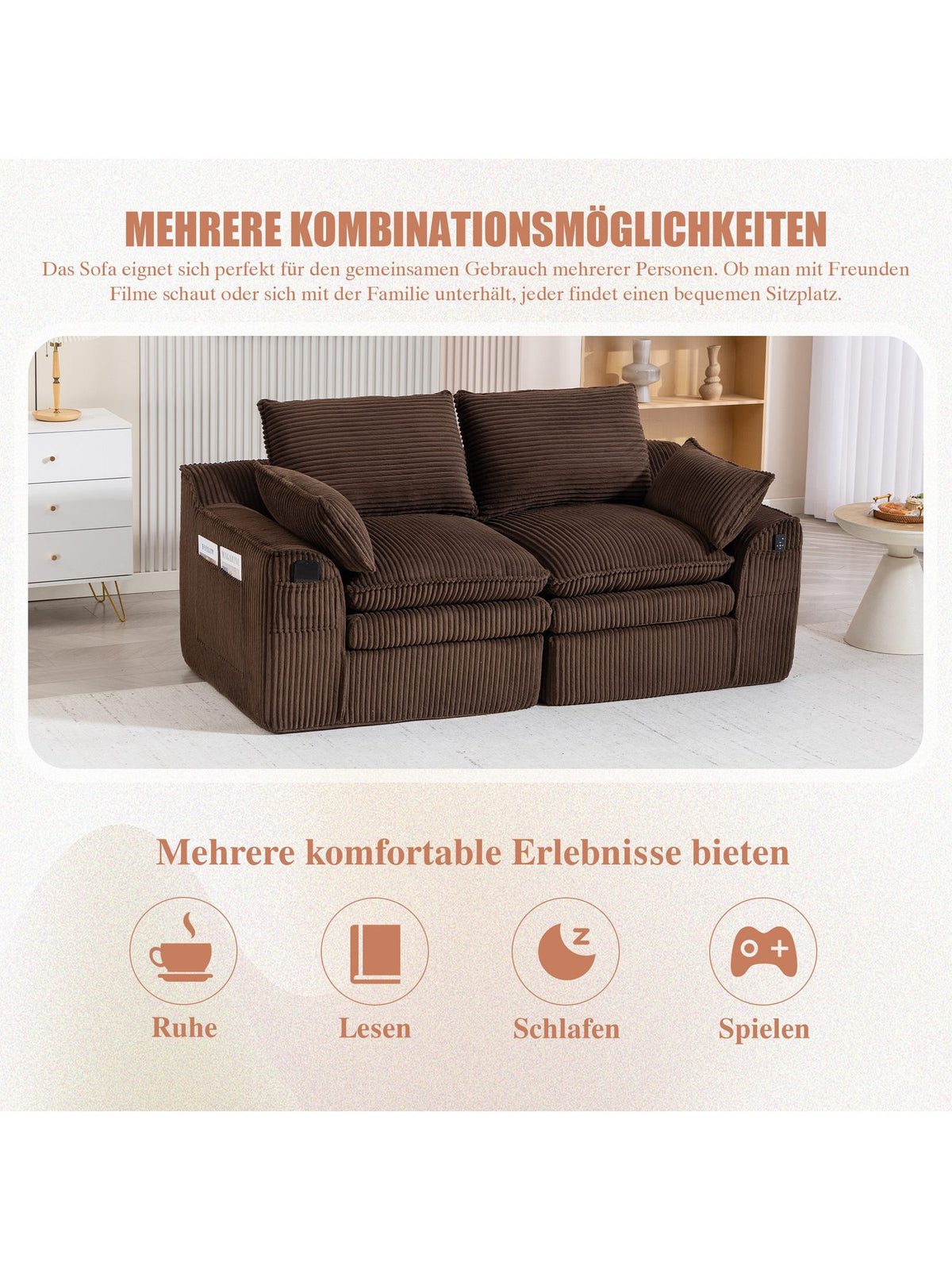 Detailaufnahme des braunen Cordstoffs