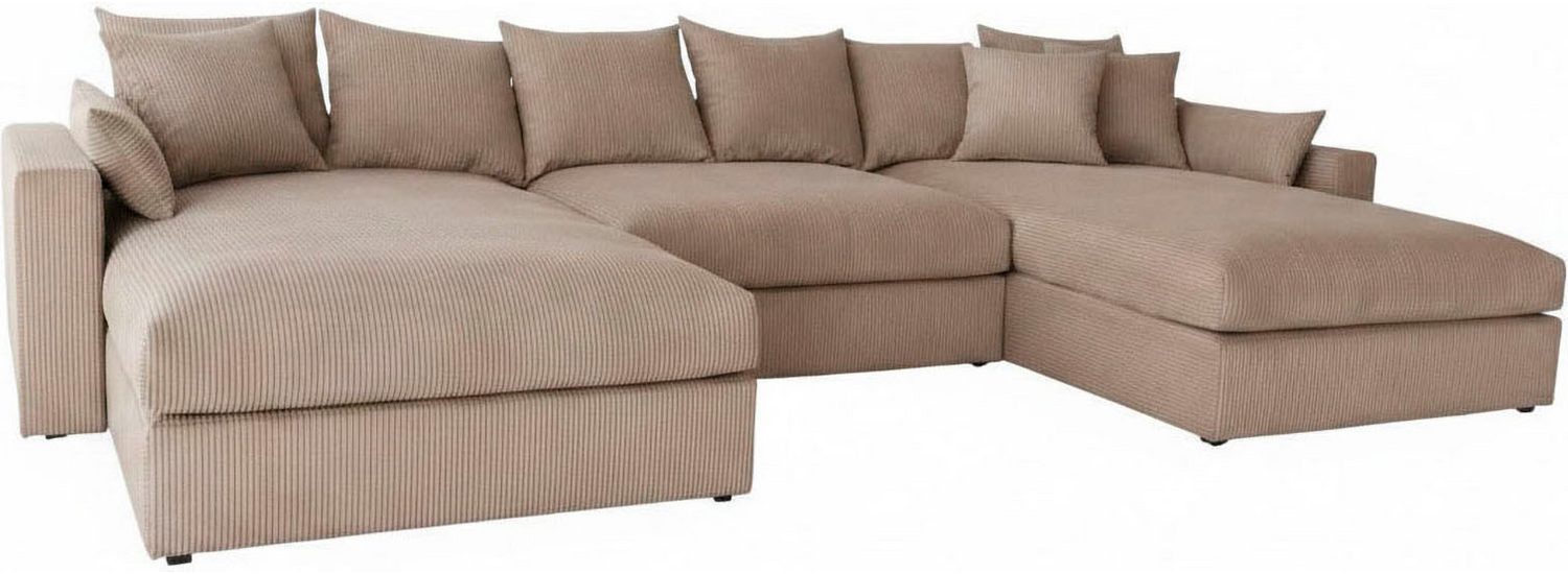 Detailaufnahme des Cordbezugs in Taupe