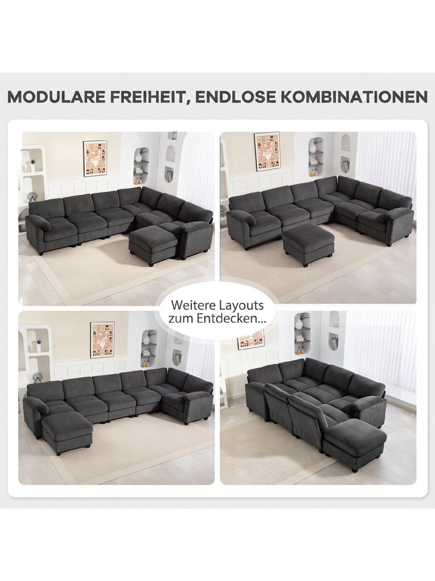 Cord Wohnlandschaft HOMCOM in Dunkelgrau Ansicht 3