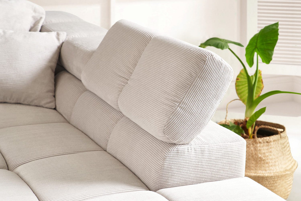Cord Ecksofa NEVADA in Silber aus seitlicher Perspektive