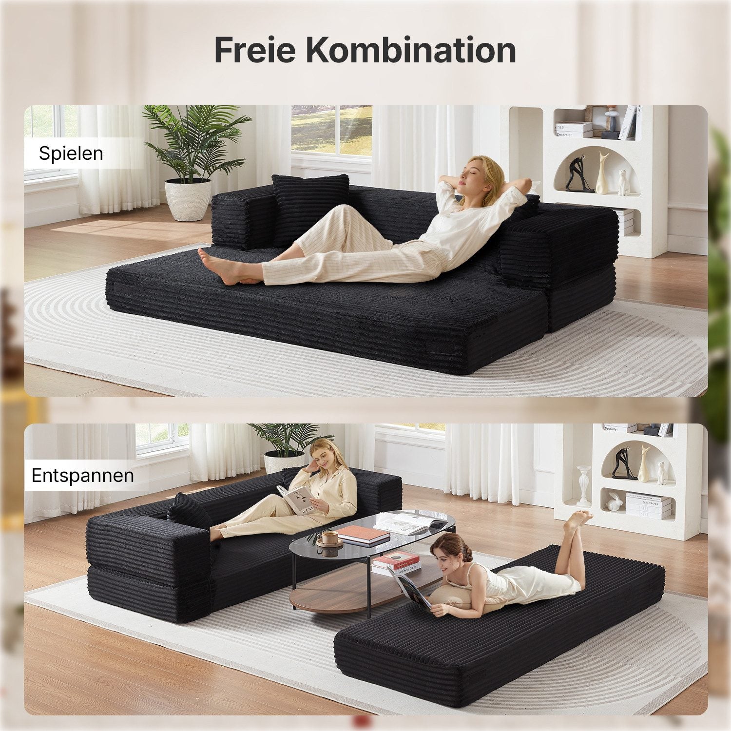 Cord Schlafsofa 200 cm in Schwarz Ansicht 5