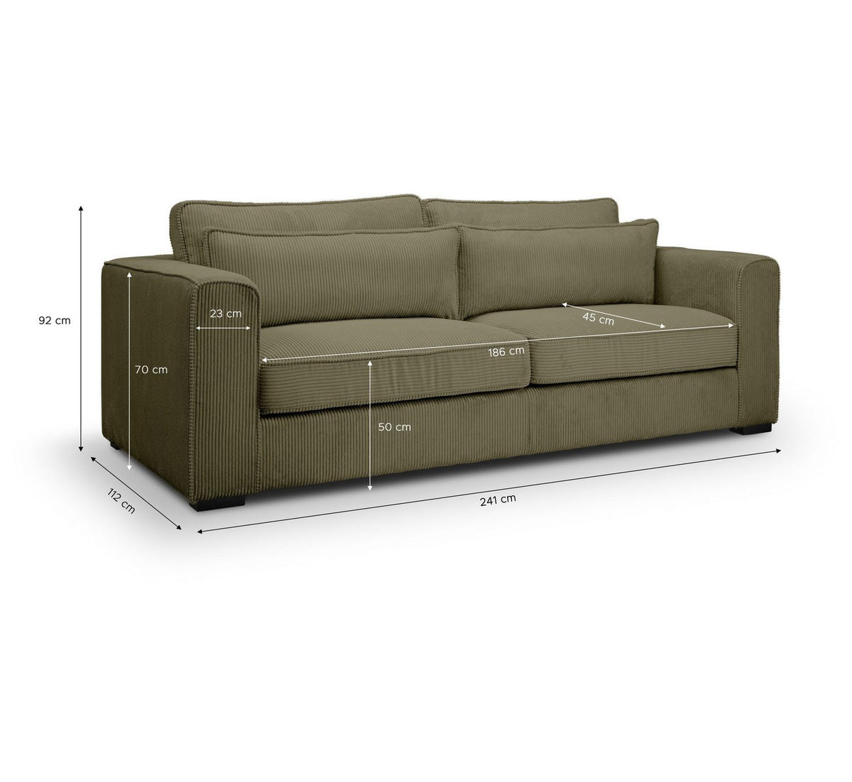 Nahaufnahme des Cordstoffs in Khaki