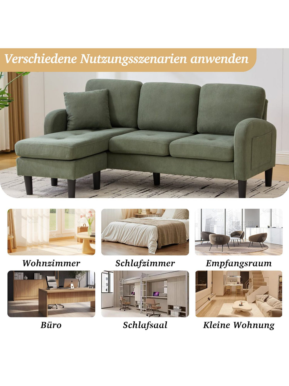 Grünes Cord Ecksofa MERAX im Wohnzimmer aufgestellt