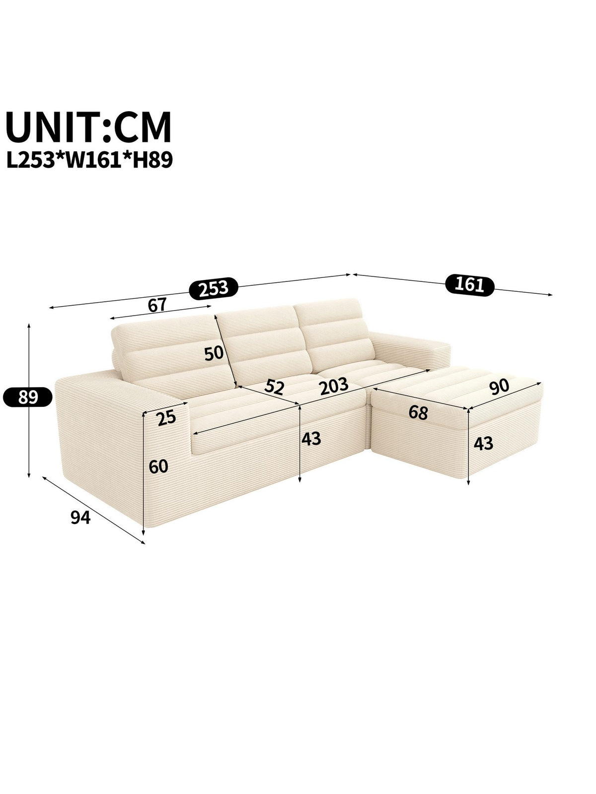 Modulares Cord Wolkensofa Detailansicht der Armlehne