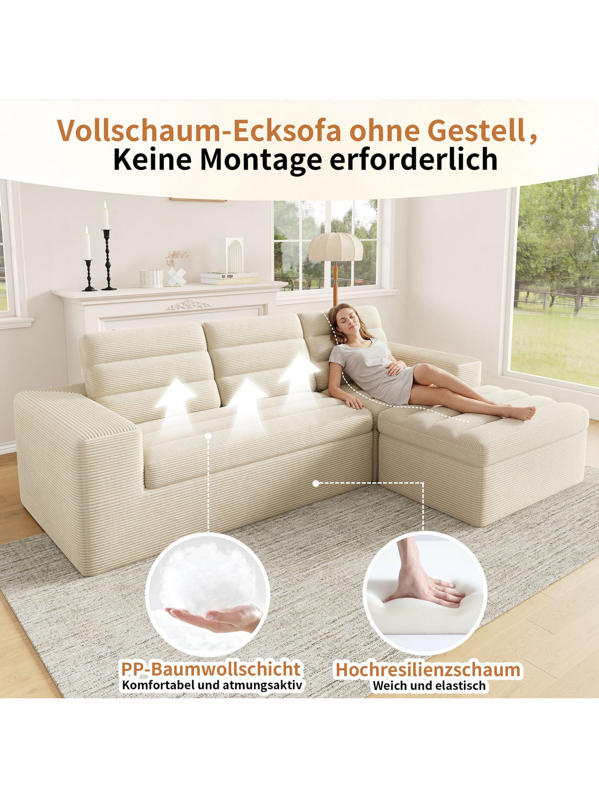Modulares Cord Wolkensofa im Wohnzimmer