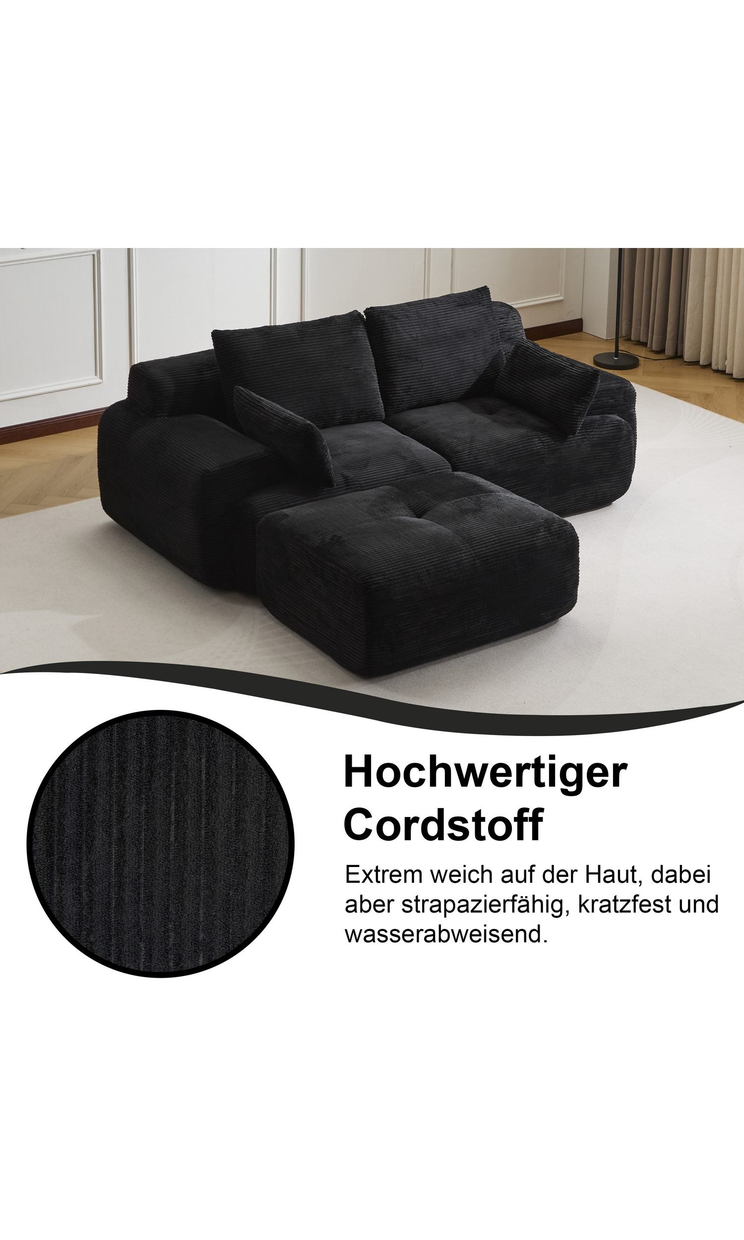 Modulares Cord Sofa in Schwarz im Wohnzimmer