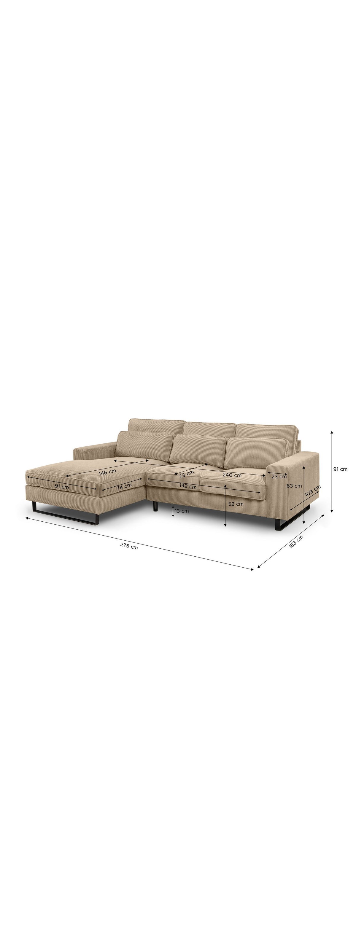 Schwarzes Kufengestell des Cord Ecksofas BOLINA