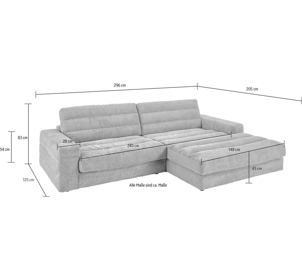 Cord Ecksofa STRIPES in Dunkelgrau im Wohnzimmer