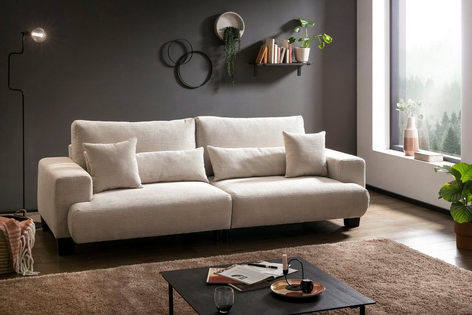 Big Sofa Cord BIG AYO in Beige mit Zierkissen